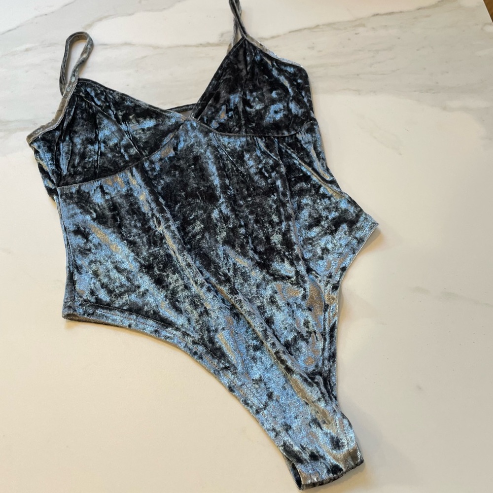 Velvet Bodysuit in Black and Gray
